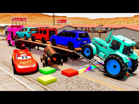 Flatbed Truck McQueen | Transportation with Truck - Pothole vs Car #71 | BeamNG.Drive Gameplay