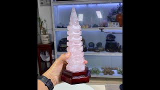 Tháp Văn Xương Đá Thạch Anh Hồng Tự Nhiên – 7 Tầng – Hồng Kính – Cao 27.5cm
