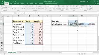 Weighted Average with the SUMPRODUCT Function in Excel - Weighted Mean