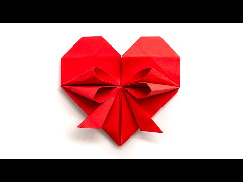 Origami Paper Heart with Bow - Valentine's Day Heart