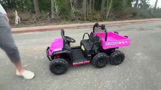 24V 4WD Electric Dump Truck for Kids, 2 Seater Remote Control Ride On Car with Dump Bed, All Terrain
