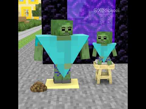 XDSchool - The Poor Triangle Zombie family competes with the rich square Herobrine family