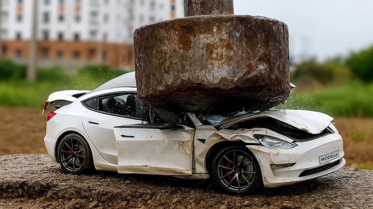 Crash Test of Tesla Model 3 Diecast Model  - Car Crash Test