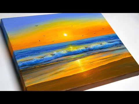Sunset Painting | Sunset Beach Painting | Sunset Reflection Painting
