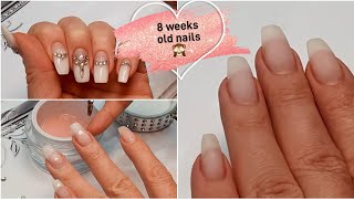 Doing my nails after 8 weeks,  gel rebalance step by step.. Changing the shape of the natural nails.