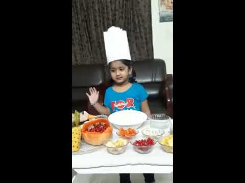Little chef Dhriti Varma preparing fruit salad #Preschoollearning #Fruits #onlineclassactivity