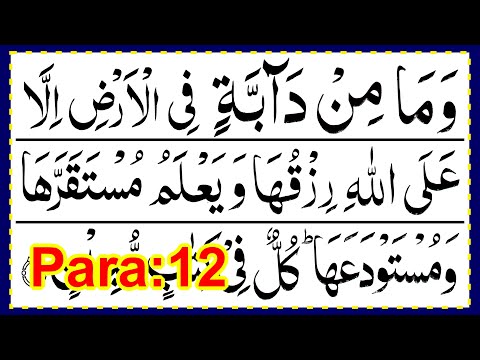 Para 12 Full Pani Patti Tilawat || Juz 12 Complete || Wama Min Daabbah || Juzz 12 || Barwah Para