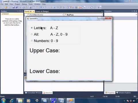 Visual Basic 2010 Express Tutorial 19   RadioButtons and ASCII Values   SpeakABCs 3 11 2