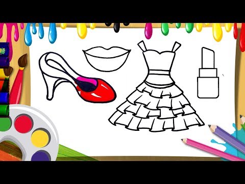 How to draw accessories for girls drawing and coloring women shoes and lipstick outfit drawing lips