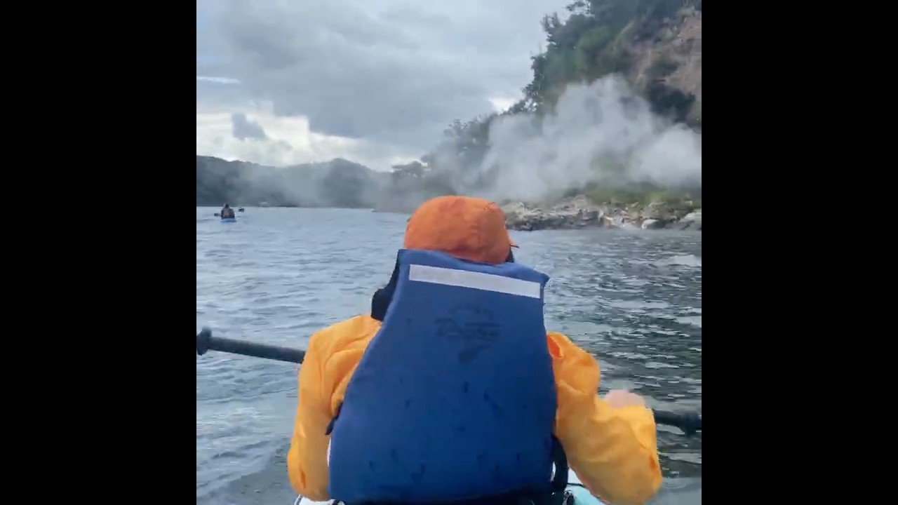 Steaming cliffs on the shore! #kayaking #geothermal #hotspring #newzealand