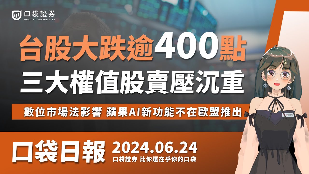 【口袋日報】台股大跌逾400點,台積電、聯發科、鴻海賣壓沉重!數位市場法影響,蘋果AI新功能不在歐盟推出!2024.06.24
