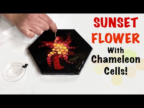 MESMERIZING Sunset Flower Chameleon Cell Painting! 🌼 Instrumental Acrylic Pouring