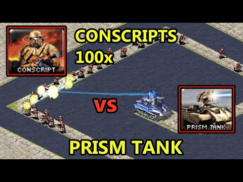 Prism Tank TD vs 100 Conscripts - [Red Alert 2]