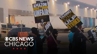Amazon workers on strike at delivery facility in Skokie, Illinois