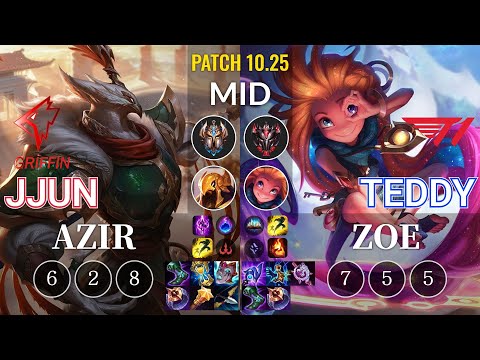 GRF jjun Azir vs T1 Teddy Zoe Mid - KR Patch 10.25