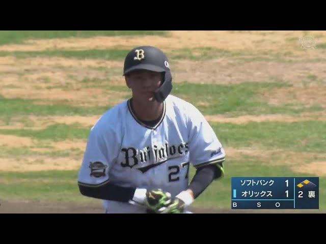 【ファーム】バファローズ・元謙太がレフトへ同点タイムリーを放つ!! 2022年5月7日 オリックス・バファローズ 対 福岡ソフトバンクホークス