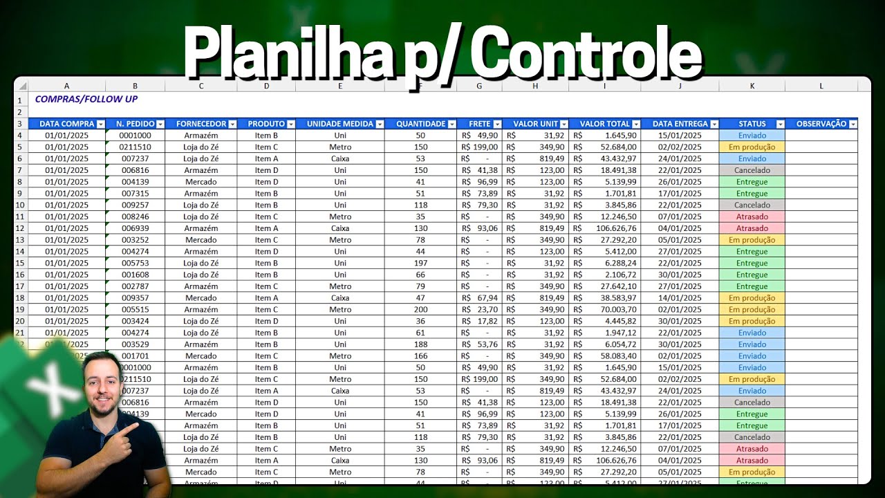 Planilha Controle Fornecedores, Follow Up, Compras... Grátis p/ Download