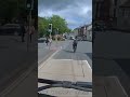 Cyclist blocks bus and get instant karma