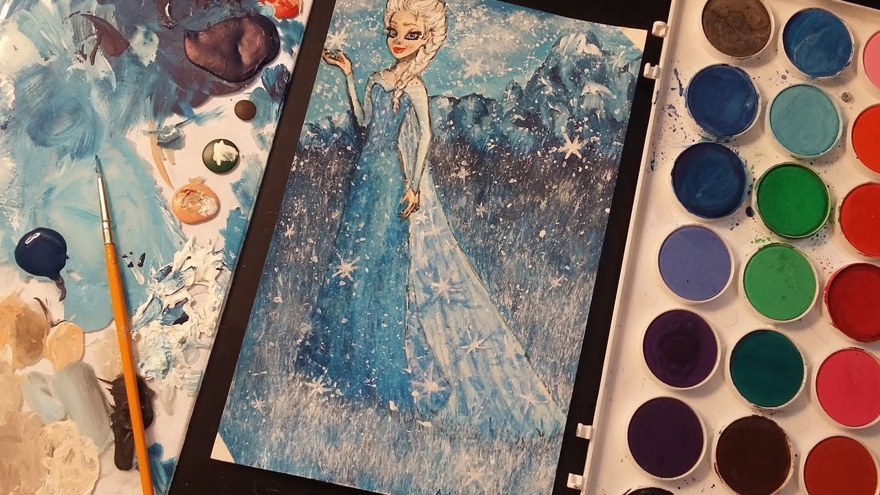 Drawing Elsa | Frozen- Let It Go | Acrylic & Watercolor painting