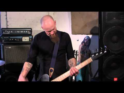 Nick Oliveri shows off his new EchoPark Bass Guitar.