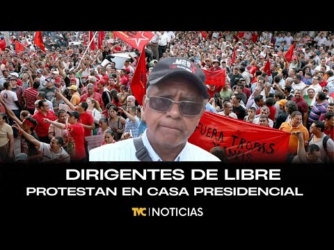 Dirigentes de Libre de Nueva Arcadia, Copán, protestan en casa presidencial