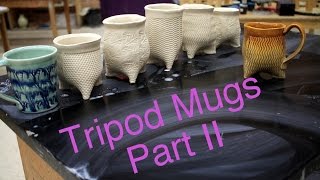 Frost porcelain Soft slab Tripod Mugs  Pulling handles Part 2 Pottery 1