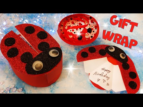 🐞 DIY gift wrap paper pop up box Ladybug birthday card from paper foam  handmade gift free stickers