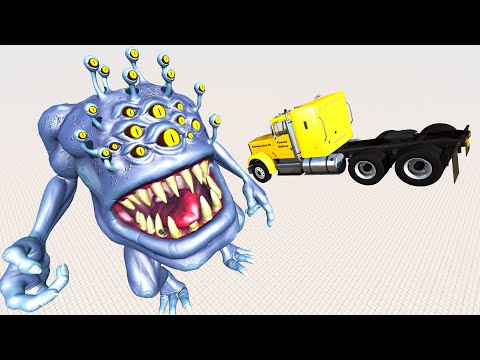 Jumping Cars into the Mouth of a Giant Multi-Eyed Demon - BeamNG.Drive
