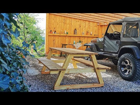 Anleitung stabilen Picknicktisch Picknickbank Bierbank Sitzgruppe für den Garten selbst bauen