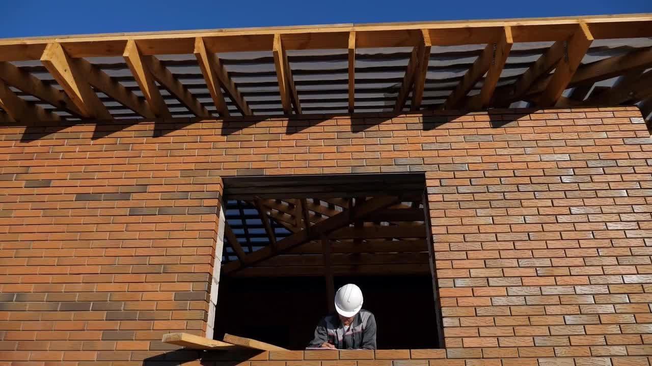 Construction Worker Going Over Plans Stock Video