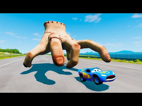Giant Hand Thing from Wednesday VS Lightning McQueen | Escape From The Hand Thing Beamng Drive #1