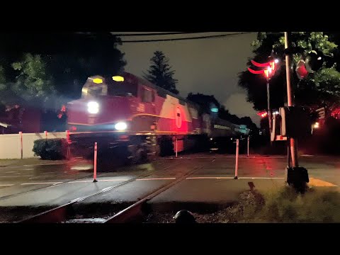 Late Night Commuter Rail Train Crossing Sherman St in Cambridge