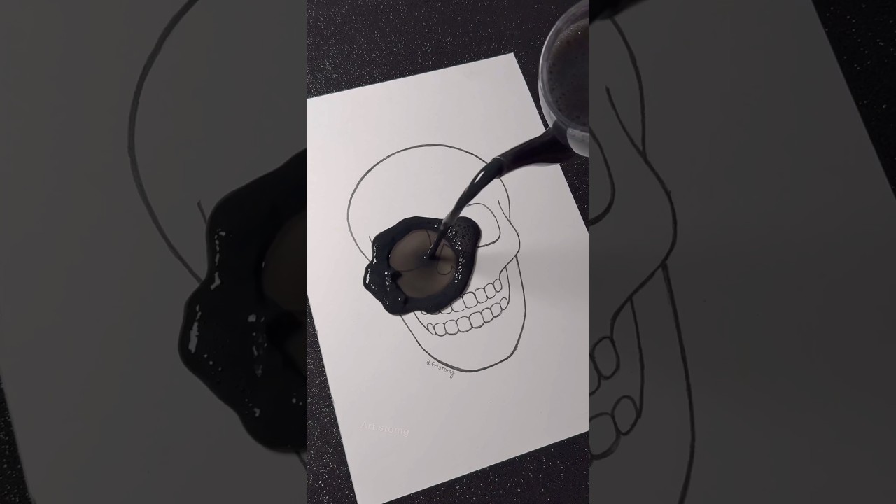 Skull with Neon Technique! 💀✨🎨 || Stained Art with Black! 🤩  #shortsart