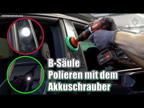 Polishing the B-pillar with a cordless screwdriver | AUTOLACKAFFEN
