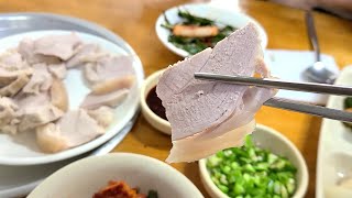 모슬포항 현지인 맛집 '영해식당' 제주식 수육과 몸국 // Jeju Island, Gulfweed Soup(Mon-guk), Boiled pork slices (Suyuk)