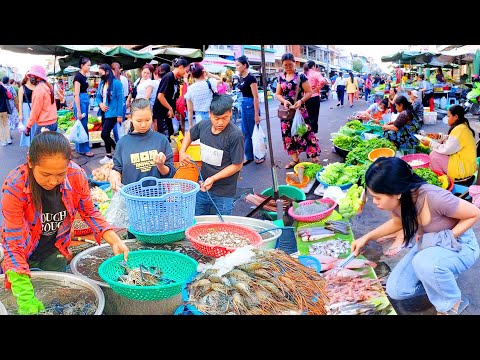 Traditional Market Foods Phnom Penh - Seafood, Giant Shrimp, Fruit, & More - Cambodia Street Food