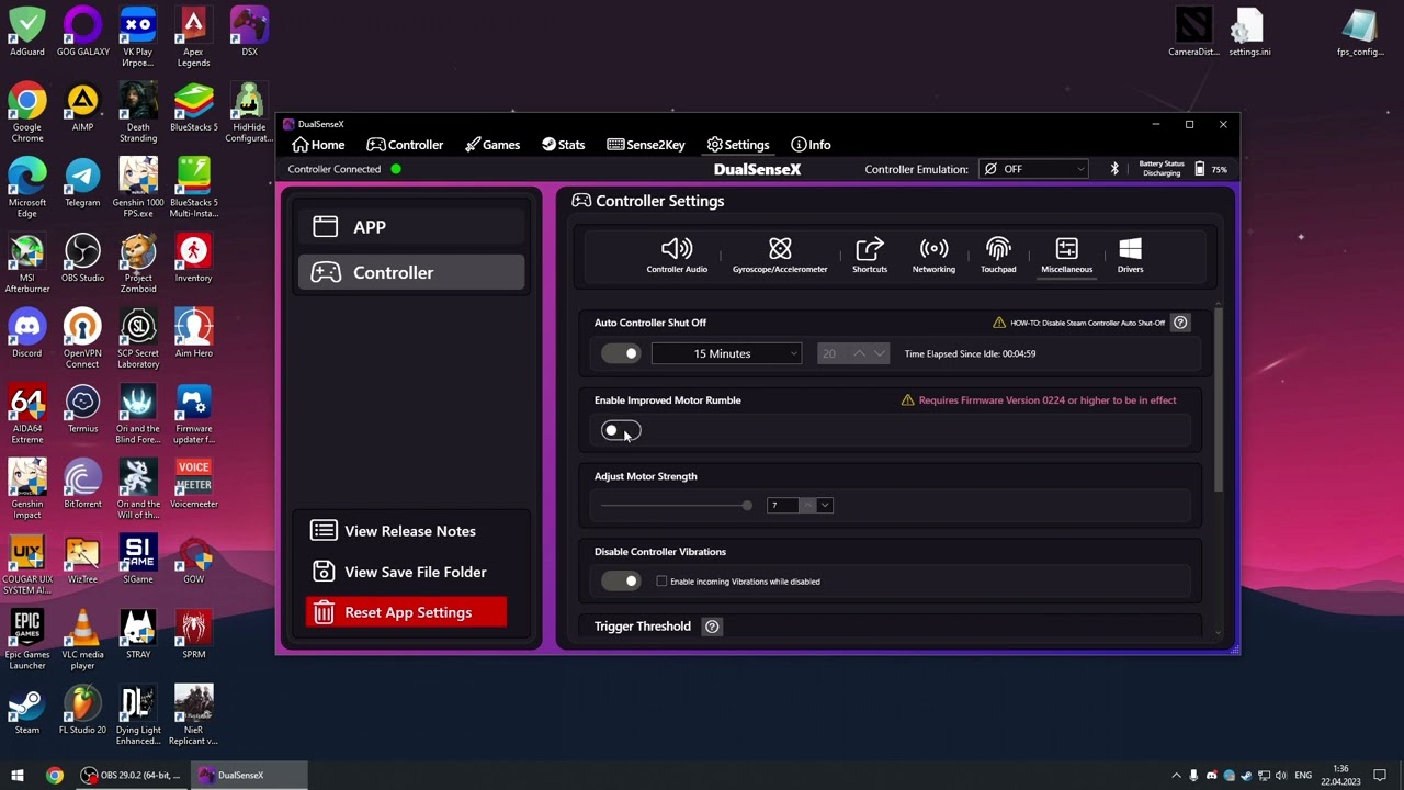 How to enable vibration on DualSense in DSX (not audio haptics)