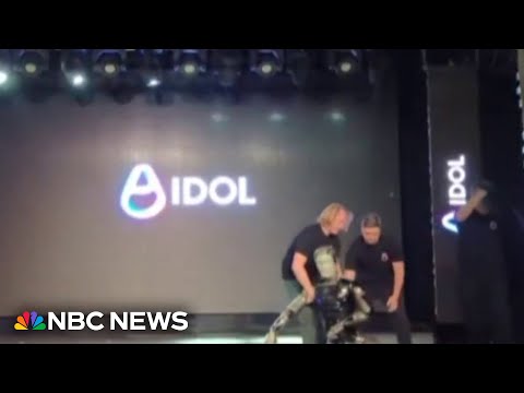 Russia's first AI humanoid robot falls on stage