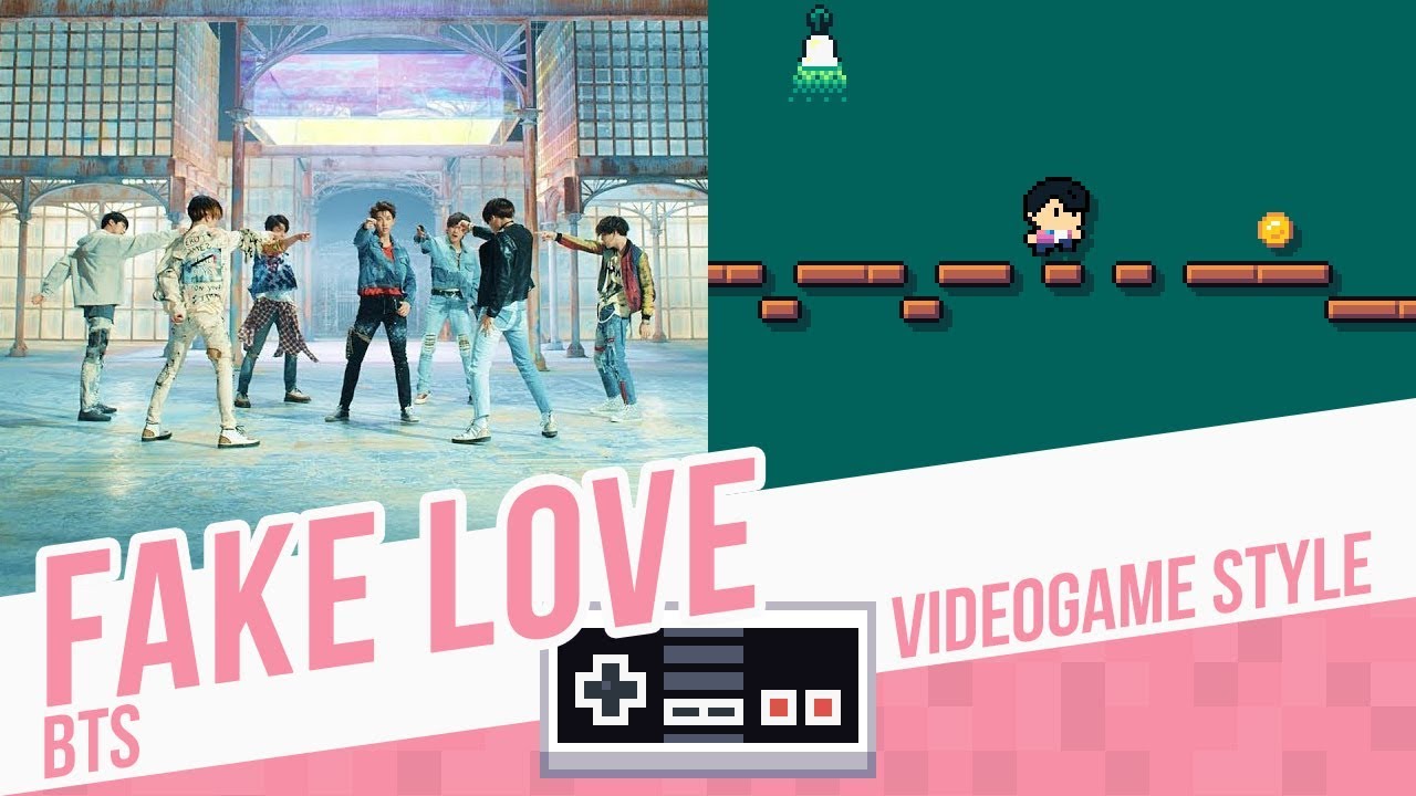 FAKE LOVE, BTS - Videogame cover - 8 bits