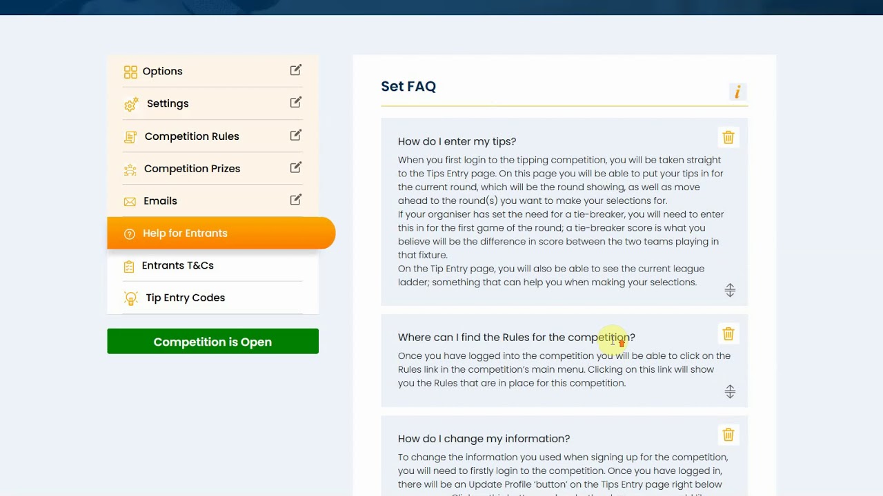 Big Tipping - Organiser - Entrant Help FAQs