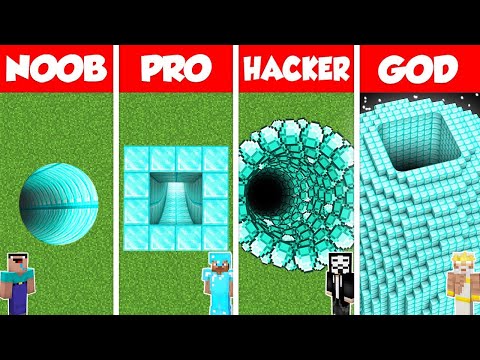 Minecraft Battle: NOOB vs PRO vs HACKER vs GOD: DIAMOND TUNNEL PIT HOUSE BUILD CHALLENGE / Animation