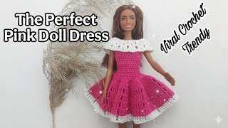 So Pretty😍✨The Perfect Pink Doll Dress Pattern🪡#Viral #Crochet #Trend🧵