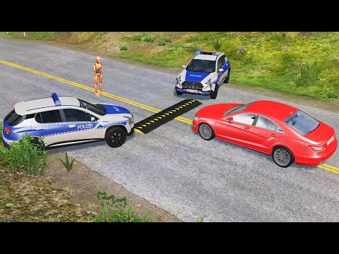 Cars vs Police Spike Strip - BeamNG.Drive