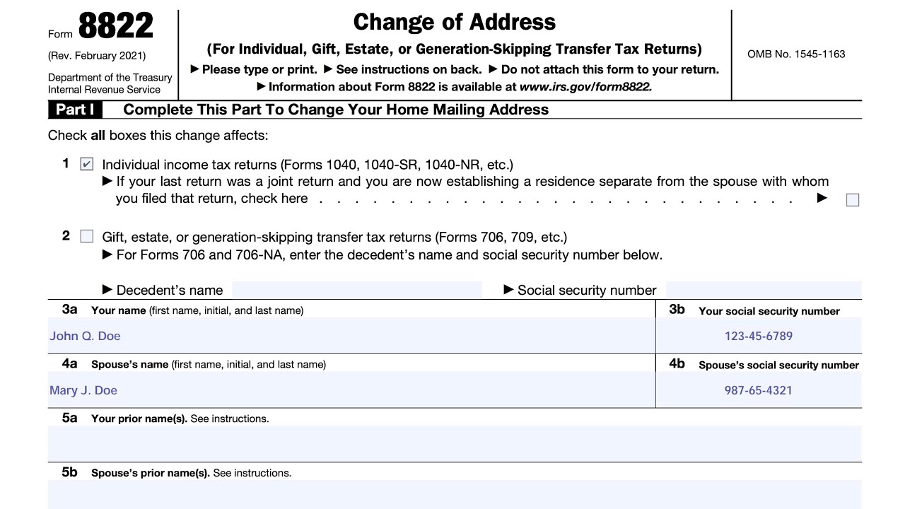 IRS Form 8822 walkthrough (Change of Address)