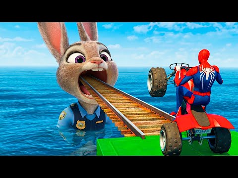 SPIDER-MAN against JUDY Ride on Motorcycle STUNT FUNNY MOMENTS | GTA 5 MULTIVERSE