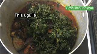 Nigerian soup//Efo riro elegusi// made with per-boiled Ugu leaves
