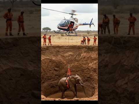 Incredible Rescue: Elephant Pulled Out by Helicopter #wildliferescue #animalsrescue #shorts