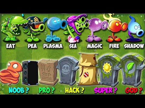 All Pea Plants Vs Team Gravestones NOOB - PRO - HACKER - GOD Battlez - PvZ 2 Plants vs Plants