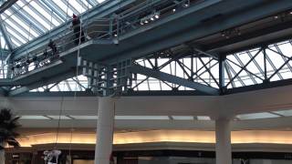 The move backfired as Father Christmas' beard got caught, leaving him embarrassingly struggling to untangle it in front of confused shoppers and shocked children.