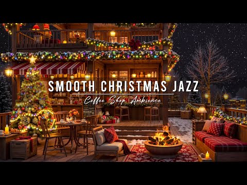 Smooth Jazz Music at Cozy Christmas Porch Ambience 🎄 Relaxing Christmas Jazz Music & Gentle Snowfall